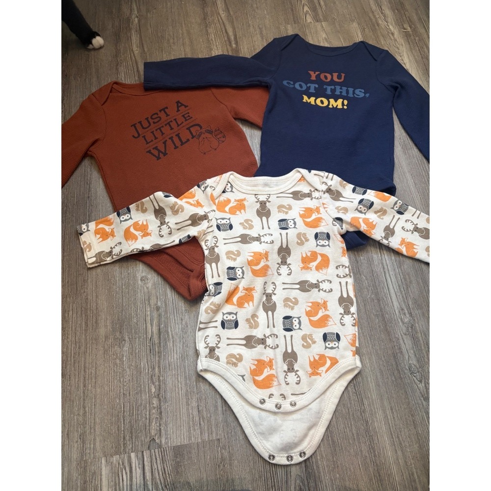 Jumping Beans Baby Bean Softest Bodysuit 18M Set of 3 Fox‎ Owl Deer Print & Say